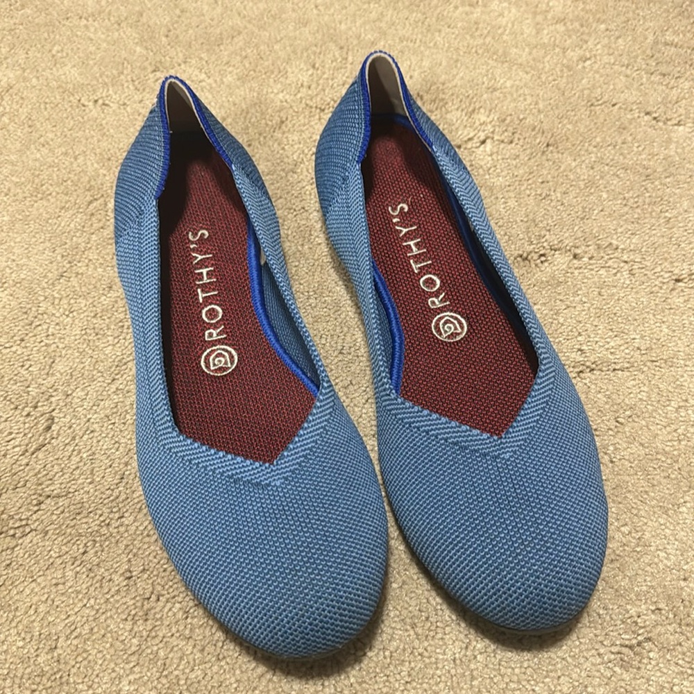 Rothy's Retired Indigo Mini Stripes Limited Edition Round Toe Comfort Flats 9